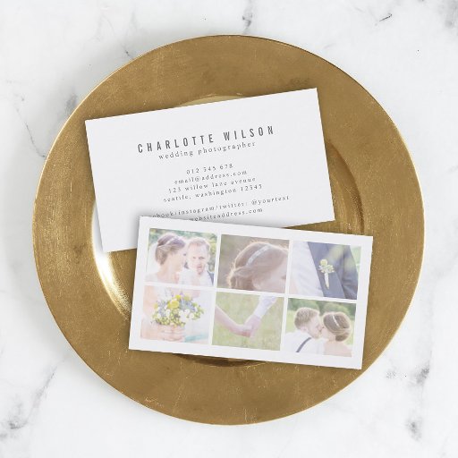 Customizable Modern White Photographer Multiple Photo Business Card