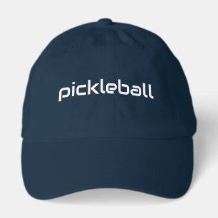 Modern White PICKLEBALL Text Navy Blue Background Hat