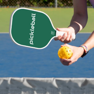Modern White PICKLEBALL Text On Hunter Green Carbon Fiber Pickleball Paddle