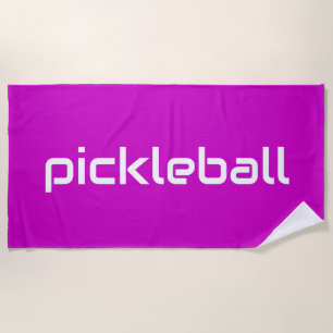 Modern White PICKLEBALL Text On Magenta Pink Beach Towel