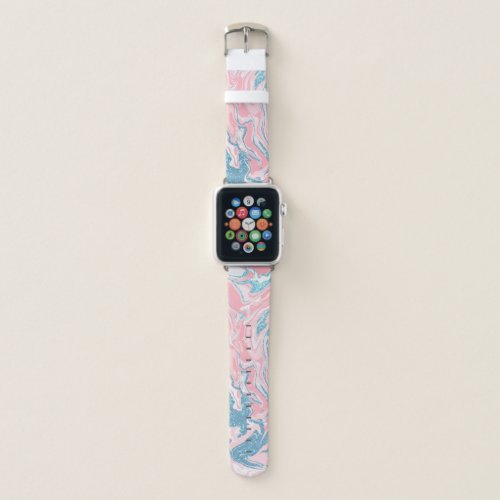 Modern White Pink Blue Glitter Marble Apple Watch Band