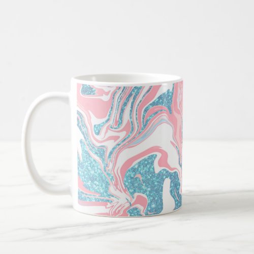 Modern White Pink Blue Glitter Marble Coffee Mug