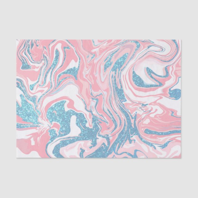 Modern White Pink Blue Glitter Marble Tissue Paper (Front)