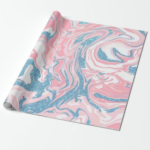Modern White Pink Blue Glitter Marble Wrapping Paper