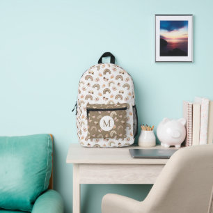 Modern White &pink Butterflies Rainbow Monogram Printed Backpack