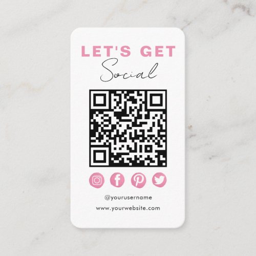 Modern White Pink Connect With Us QR Code Enclosure Card