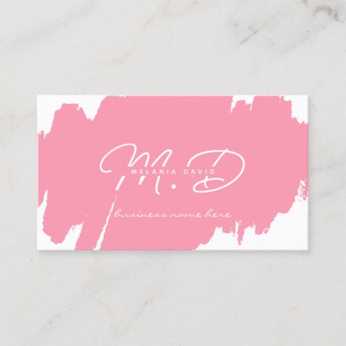 Modern White Pink Custom Monogram QR Code Minimal Calling Card