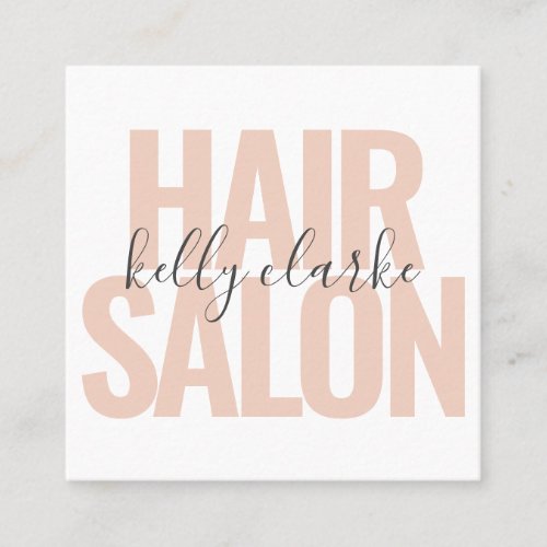 Modern white pink hair salon script signature name square business card