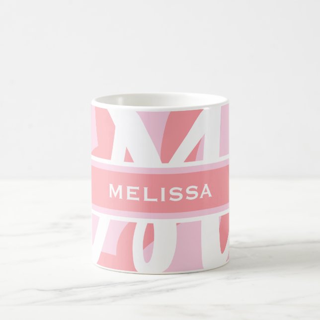 Modern White Pink Peach Monogram Personalize Girly Coffee Mug (Center)