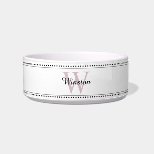 Modern White Pink Personalized Monogram Name Pet Bowl