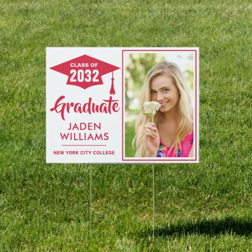 Modern White Pink PHOTO Graduation Banner Yard Sign