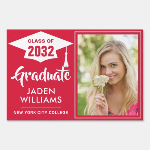 Modern White Pink PHOTO Graduation Banner Yard Sign