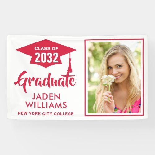 Modern White Pink PHOTO Graduation Graduate Banner