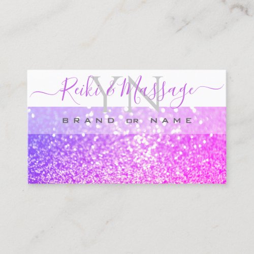 Modern White Pink Purple Sparkle Glitter Monogram Business Card