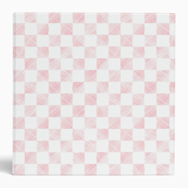 Modern White Pink Squares checkerboard  3 Ring Binder (Front)