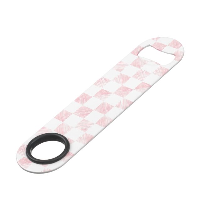 Modern White Pink Squares checkerboard  Bar Key (Front Angled)