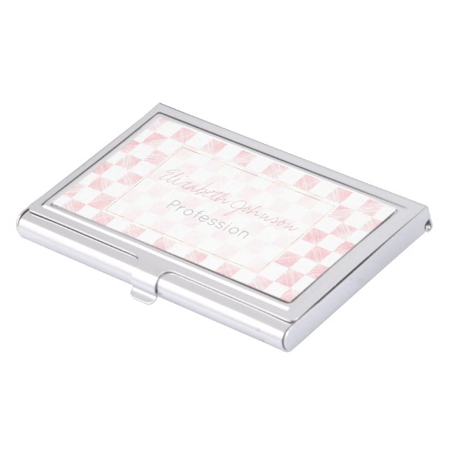 Modern White Pink Squares checkerboard  Business Card Case (Front)