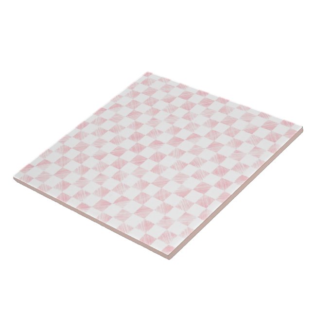 Modern White Pink Squares checkerboard  Ceramic Tile (Side)