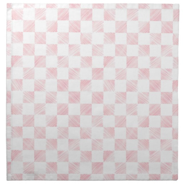 Modern White Pink Squares checkerboard  Cloth Napkin (Front)