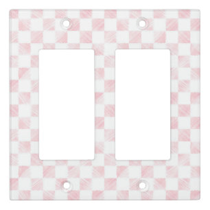 Modern White Pink Squares checkerboard  Light Switch Cover