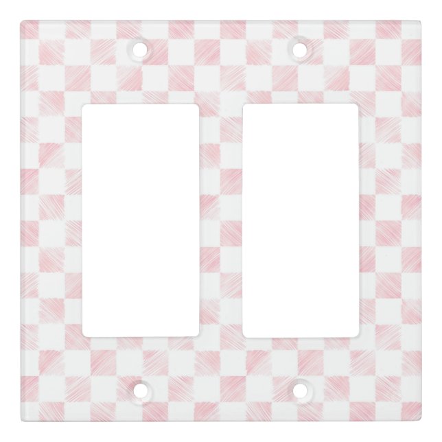 Modern White Pink Squares checkerboard  Light Switch Cover (Front)