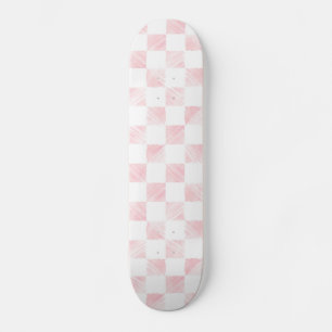 Modern White Pink Squares checkerboard  Skateboard