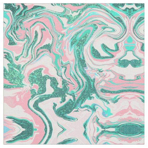 Modern White Pink Teal Green Glitter Marble Fabric