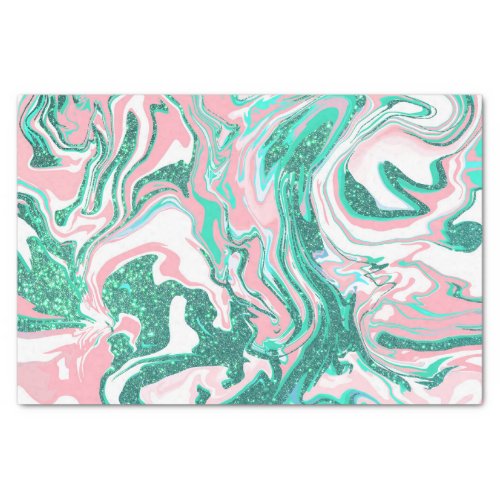Modern White Pink Teal Green Glitter Marble Tissue Paper