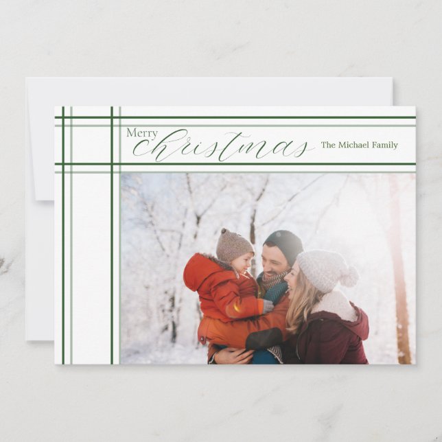 Modern (White) Plaid Christmas Card  (Front)