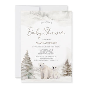 Modern White Polar Bear Cub Winter Baby Shower Invitation
