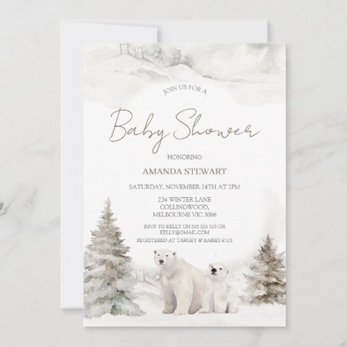 Modern White Polar Bear Cub Winter Baby Shower Invitation