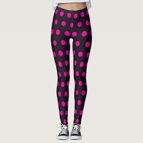 Modern white polka dots on black spots pattern leggings