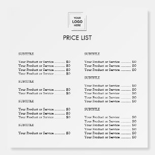 Modern White Price List   Custom Business Logo  Foam Board