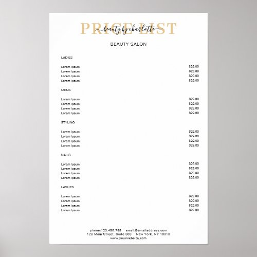 Modern White Price List Poster