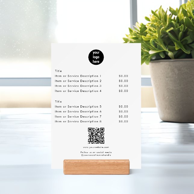 Modern White Price List QR Code Social Media  Holder (Insitu 1)