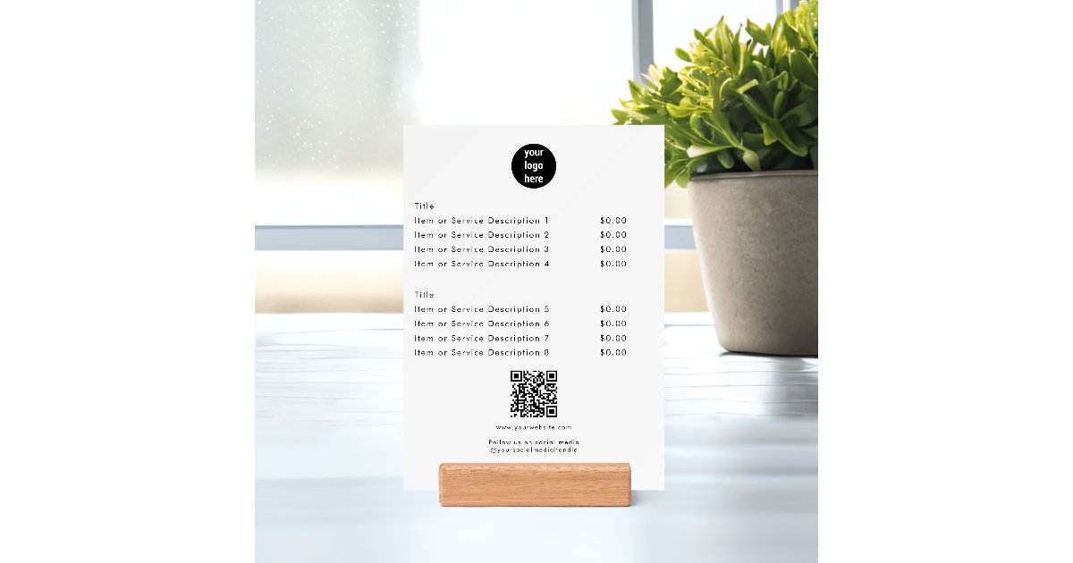 Modern White Price List QR Code Social Media Holder | Zazzle