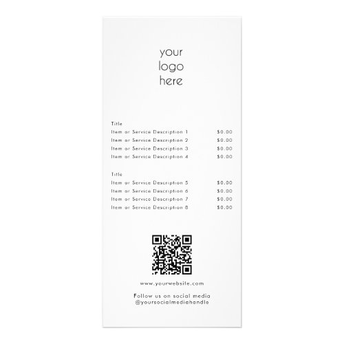 Modern White Price List QR Code Social Media  Rack Card