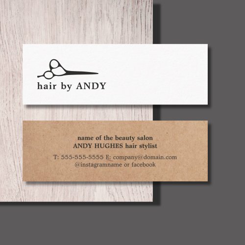 Modern White Printed Kraft Black Scissors Hair Mini Business Card