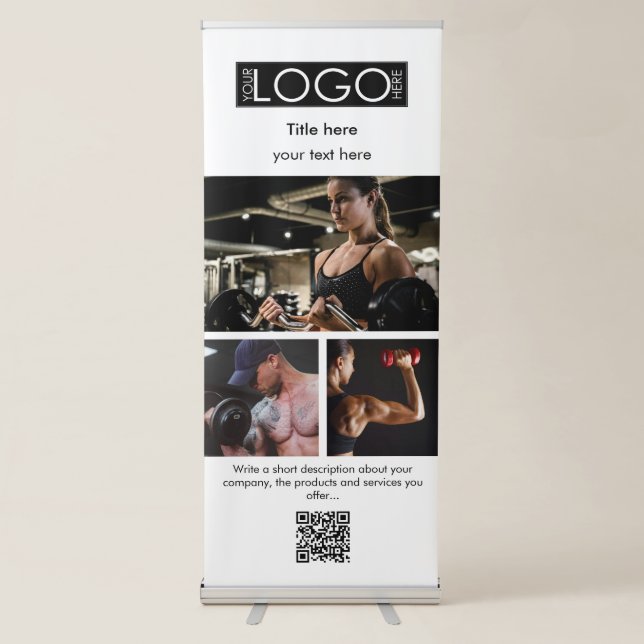 Modern White Professional Business 3 Photos Gym Retractable Banner (Front)