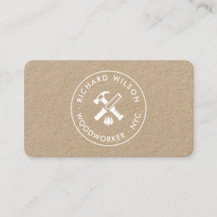 Modern white professional carpenter logo kraft business card