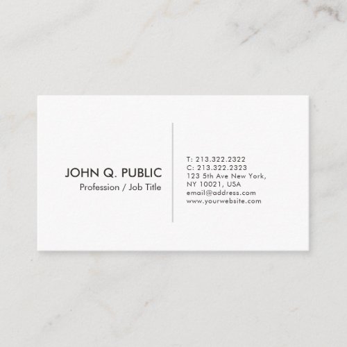 Modern White Professional Elegant Sleek Plain Business Card