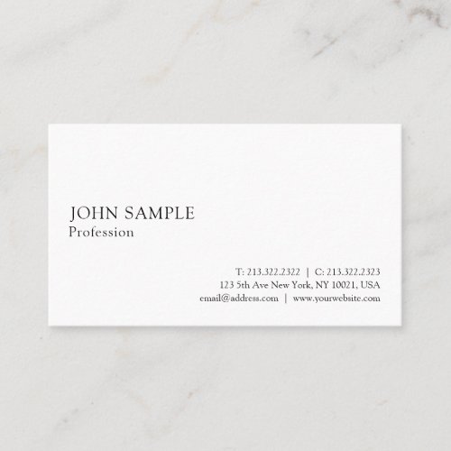 Modern White Professional Plain Simple Elegant Business Card