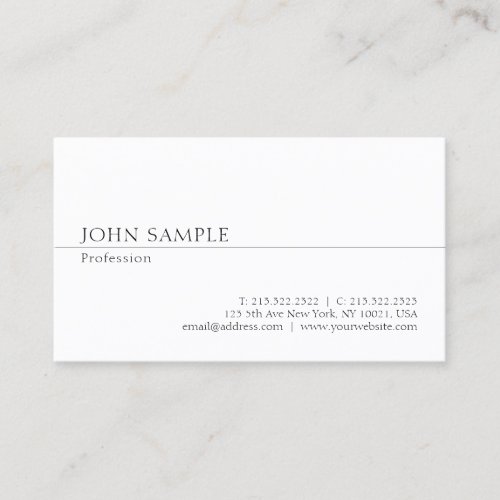 Modern White Professional Simple Chic Plain Business Card