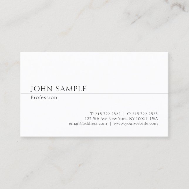 Modern White Professional Simple Chic Plain Business Card (Front)