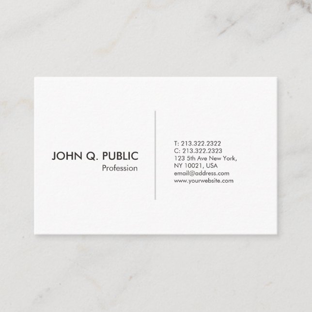 Modern White Professional Simple Elegant Business Card (Front)
