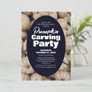 Modern White Pumpkin Carving Party Photo Invitation