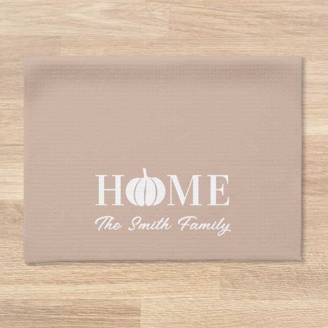 Modern White Pumpkin Thanksgiving Family Name Kitchen Towel (Creator Uploaded)
