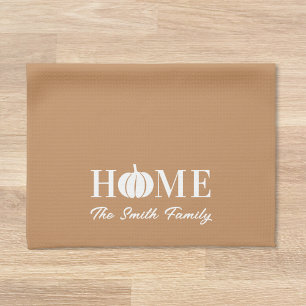 Modern White Pumpkin Thanksgiving Family Name Kitchen Towel
