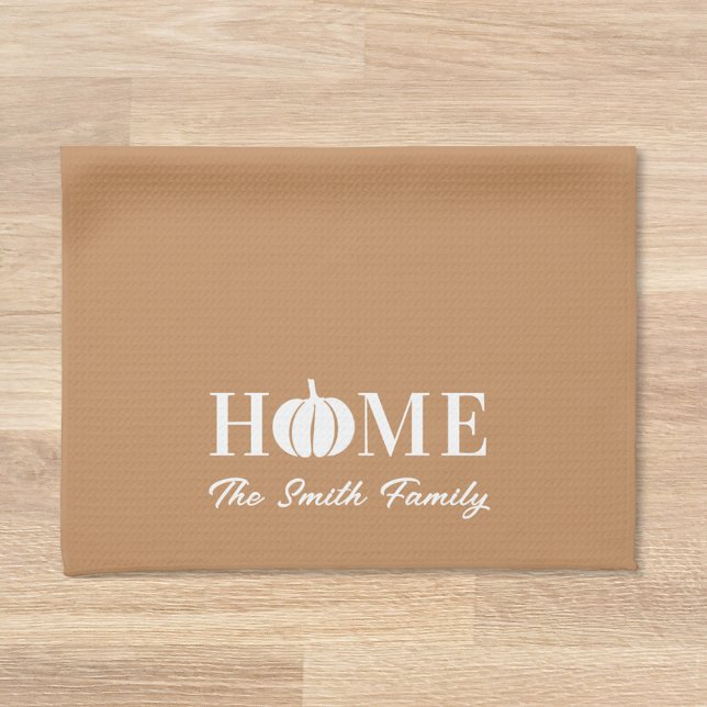 Modern White Pumpkin Thanksgiving Family Name Kitchen Towel (Creator Uploaded)
