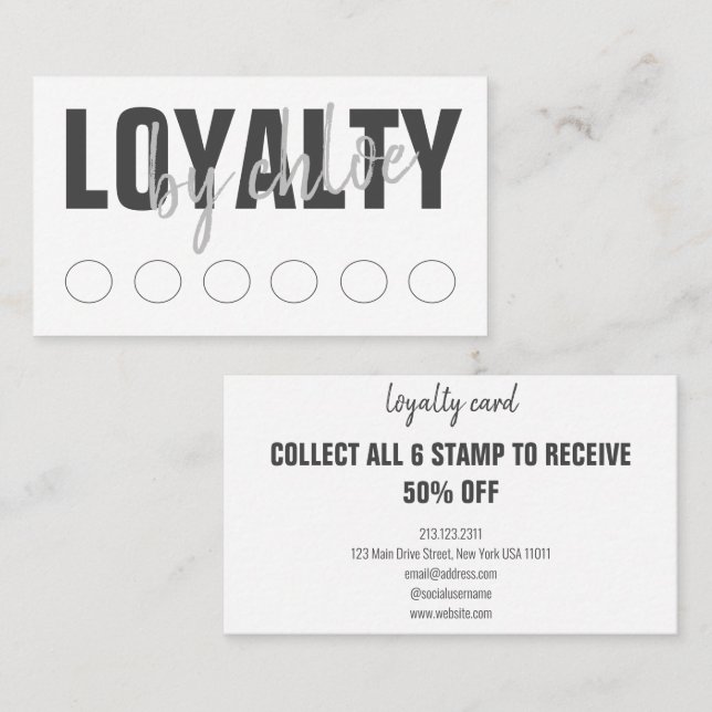 Modern White Punch Script Loyalty Card (Front/Back)